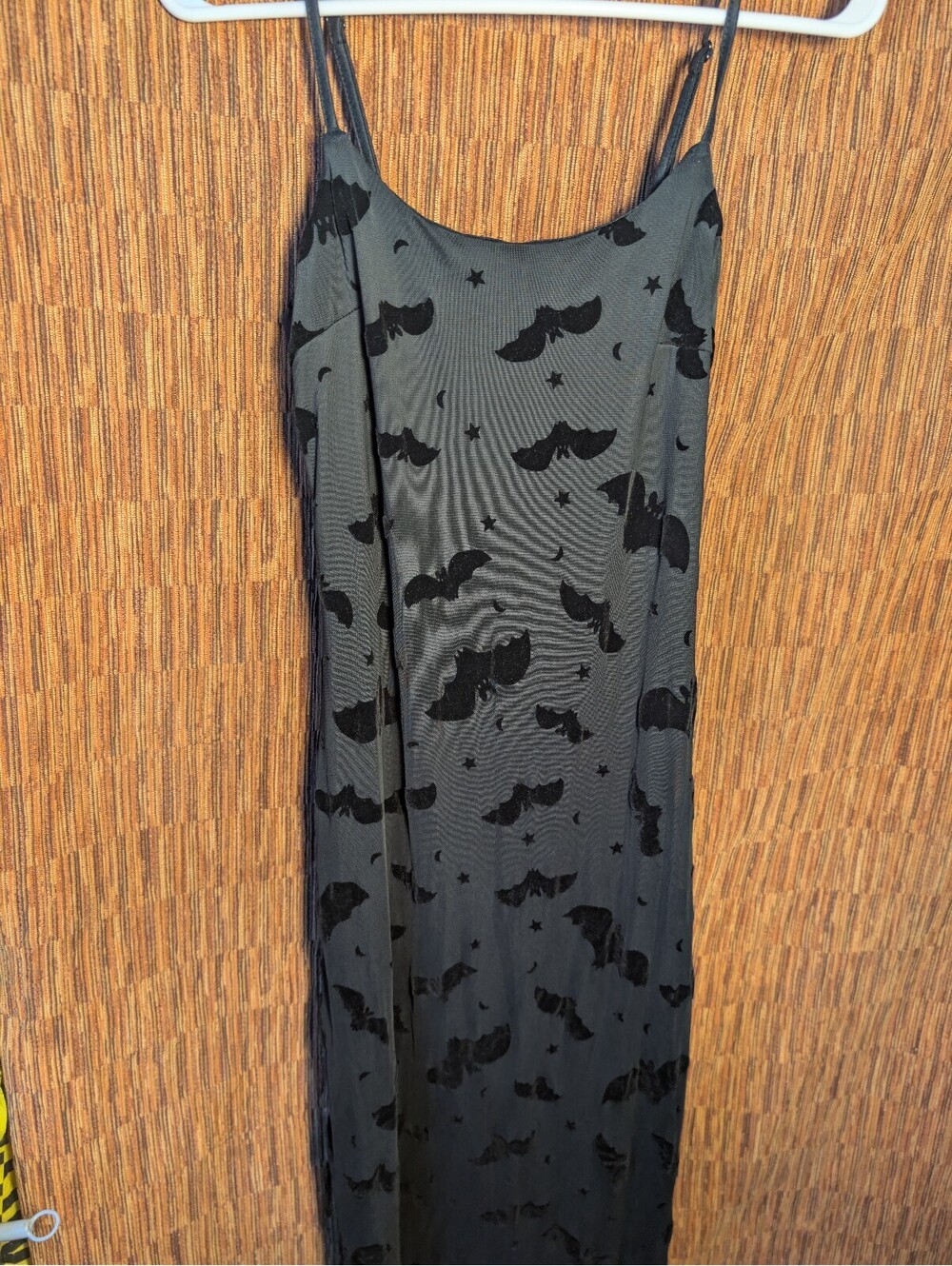 Y2K Black Sheer Maxi Dress with Bat Print and Spaghetti Straps